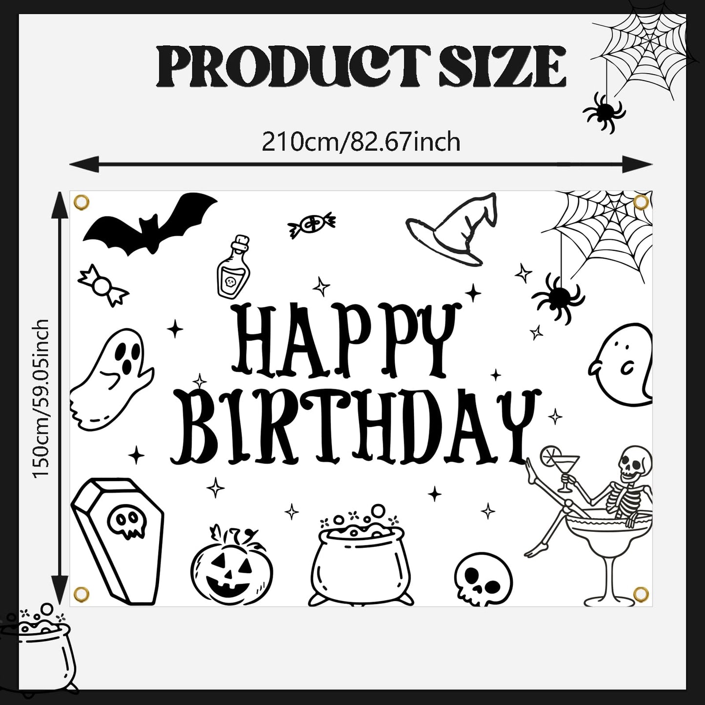 Halloween Happy Birthday Backdrop, Ghost Bat Pumpkin Skull Witch Birthday Party Decorations Halloween Themed Birthday Party Photo Background, 7 * 5Ft