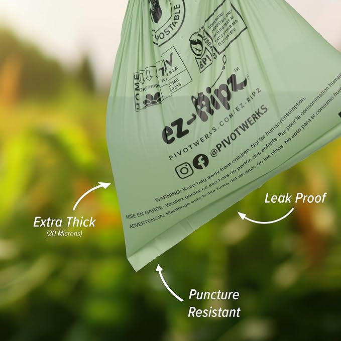 100% Compostable Doggie poop Bags, Plant Based, 8 Rolls of 15 each (120 Bags), Dog Poop pick up, Pet Waste Storage