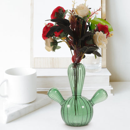 Cabilock Small Green Glass Cactus Vase Hydroponic Plant Pot Decorative Terrarium Flower Vase for Table Centerpiece Home Office Décor