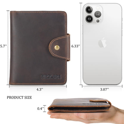 Polare Full Grain Leather Slim and Soft RFID Blocking wallet For Men Snap Bifold Travel Wallet Passport Holders 2 Passports (Dark Brown)