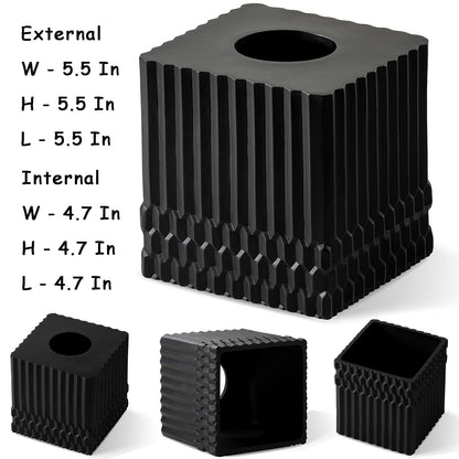 Black Tissue Box Cover Square, Tissue Box Holder for Bathroom Countertop,Vanity, Tabletop, Bedroom Night Stand,Office and Living Room Decorative - Modern Geometric Striped Tissue Paper Dispenser