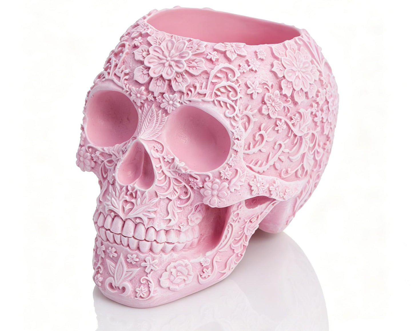 BOIHEGU Skull Bowl Decorative Skull Vase Makeup Brush Pen Holder Organizer Dresser Gothic Table Organizer Decoration, Pink Skull Pot Enthusiasts Gifts