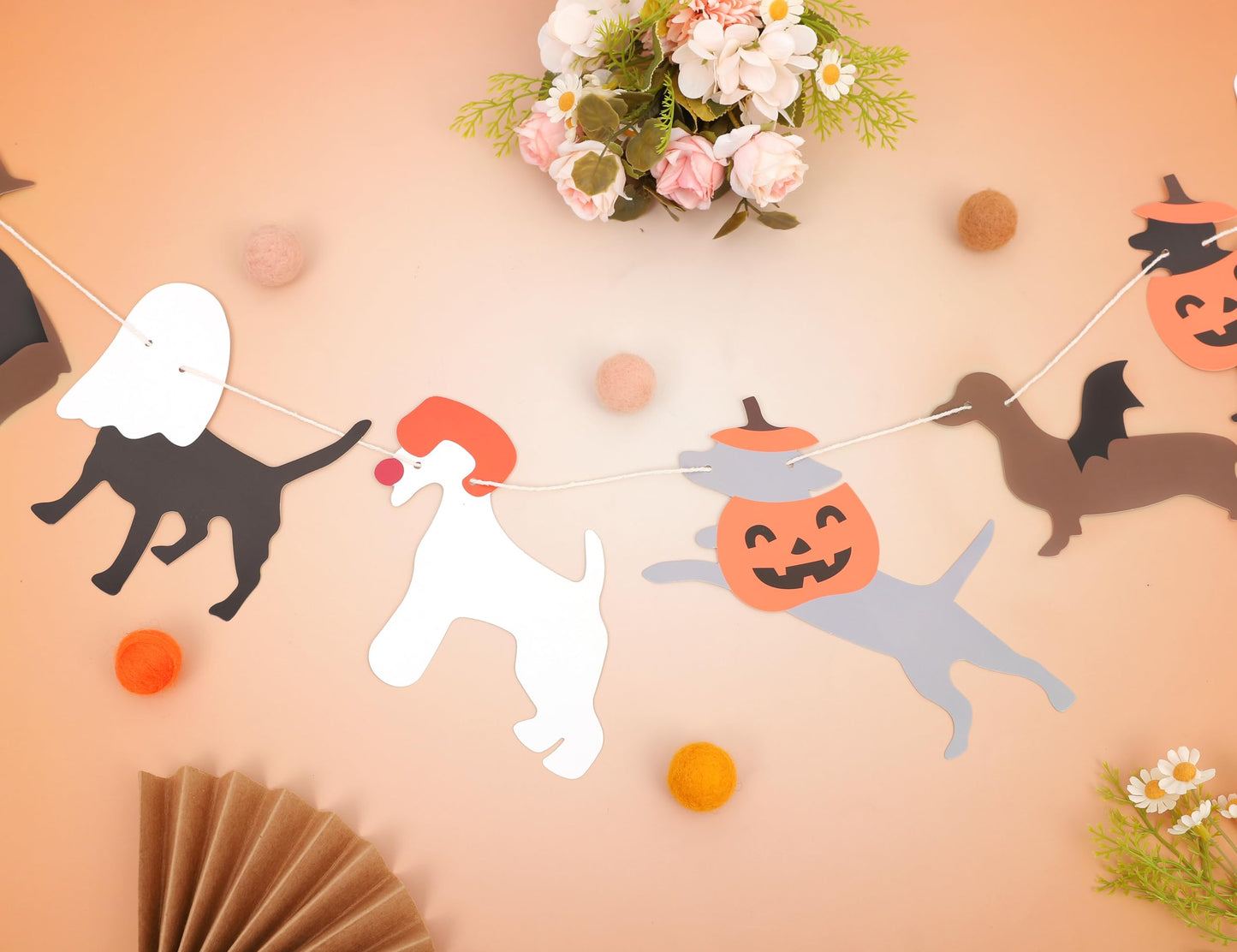 Halloween Dog Garland - Spooky Dogs Banner, Cute Witch Hat Pumpkin Puppy Dog Hanging Banner, Puppy Theme Wall Decor