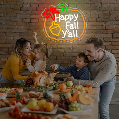 Happy Fall Y'all Neon Sign,Thanksgiving Pumpkin Neon Sign Thanksgiving LED Neon Light Sign Thanksgiving Decorations for Autumn Room Bedroom Table Wall Decor Kids Holiday Gift USB Powered