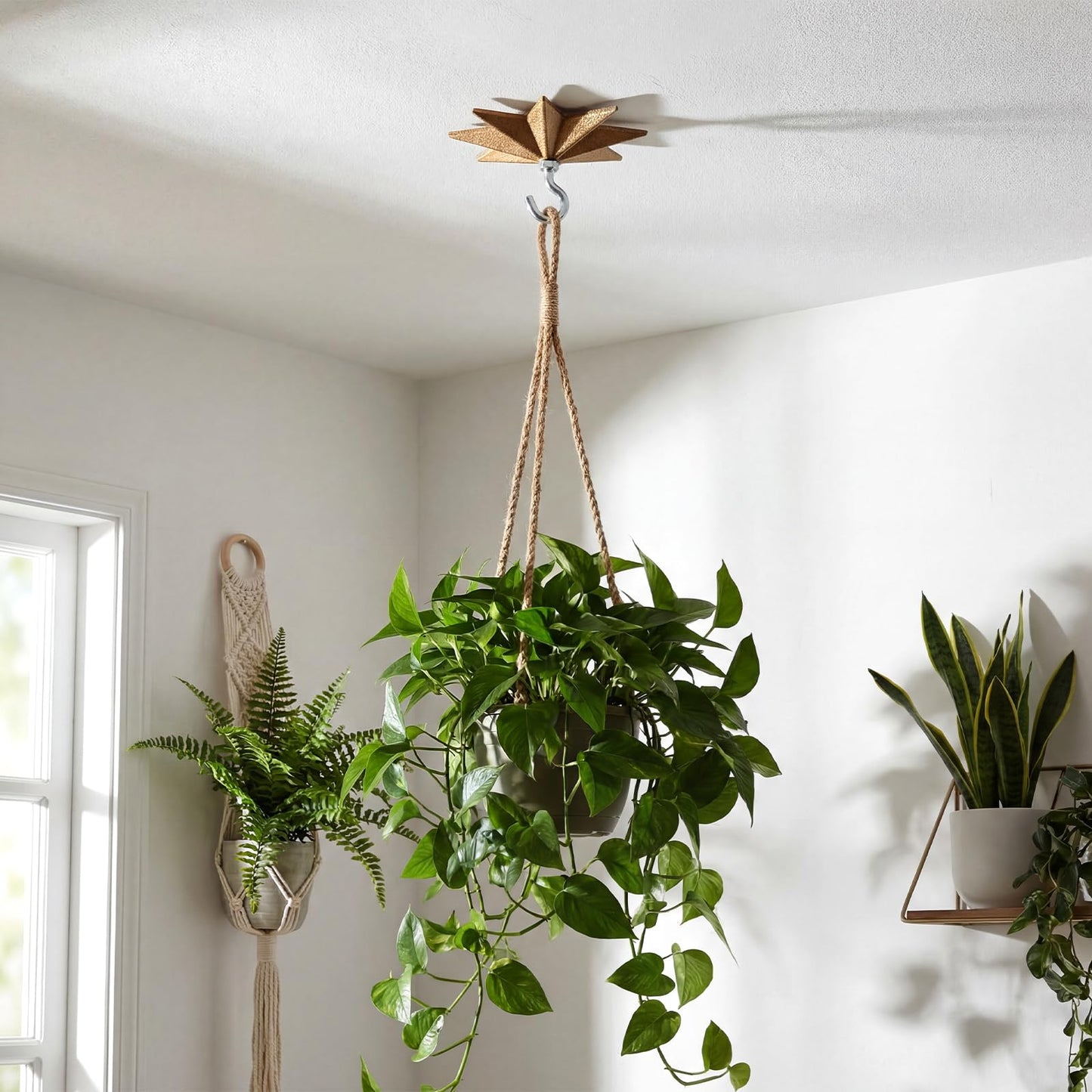 LEIFIDE 2 Pcs 4.25'' Wall Mount Ceiling Hooks Plant Hooks for Ceiling Metal Plant Bracket Iron Wall Hook for Hanging Plants, Lights, Outdoor Wire and Wind Chimes, Bronze (Whimsical Star Style)
