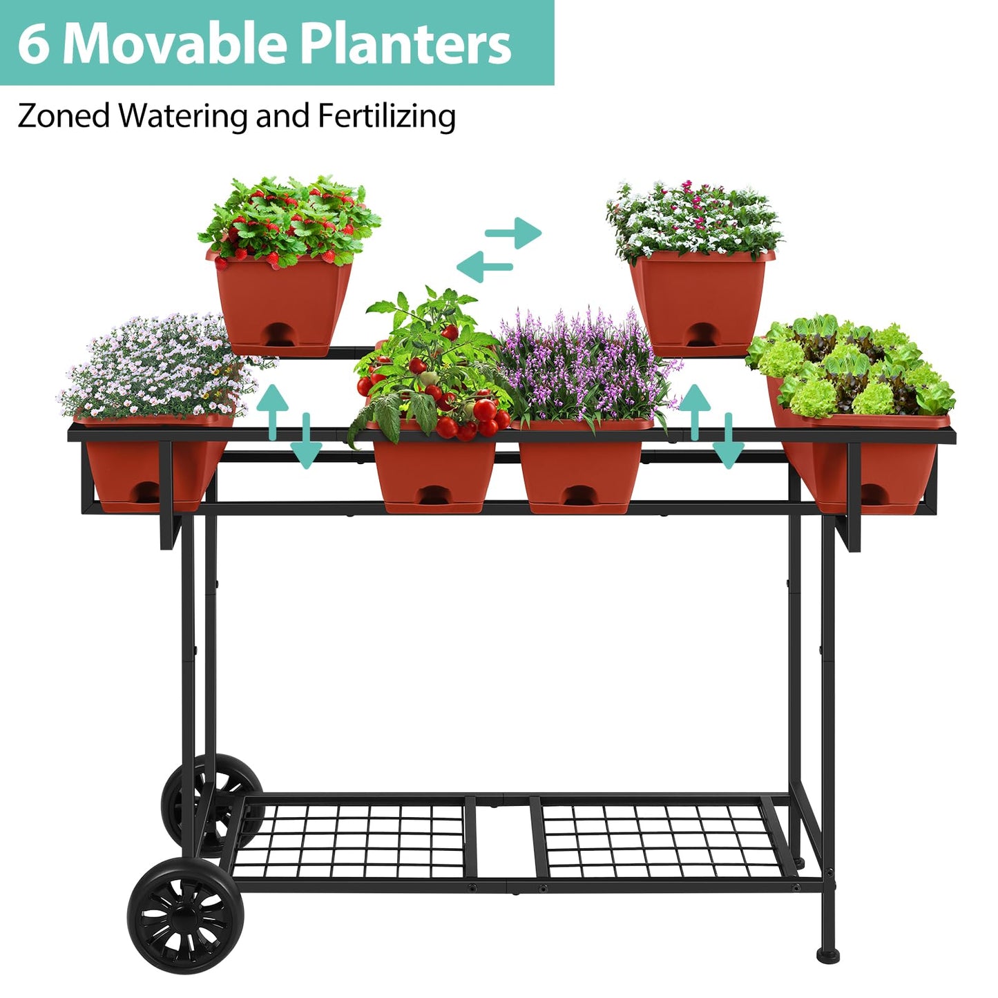 YBING Elevated Garden Bed with Wheels Outdoor 42x17x30in Elevated Raised Planter Box Stand 6 Pocket Herb Garden Planter with Storage Shelf for Balcony Patio, Red