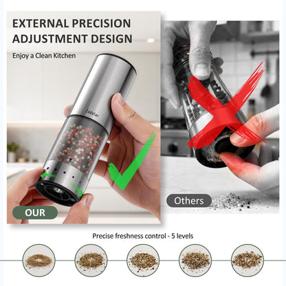 Rechargeable Electric salt and pepper grinder set with Storage Base,Automatic Refillable Salt and Pepper Shakers with LED Display,Upgraded Large Capacity,External Adjustable Coarseness for Mom Gifts