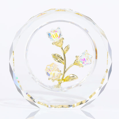 Clear Rose Flower Crystal Figurine with Vase - Bouquet Flowers Ornament Gifts for Wife Girlfriend Women - Handmade Crystal Flower Collectible Home Table Decor for Valentine's Day Wedding Anniversary