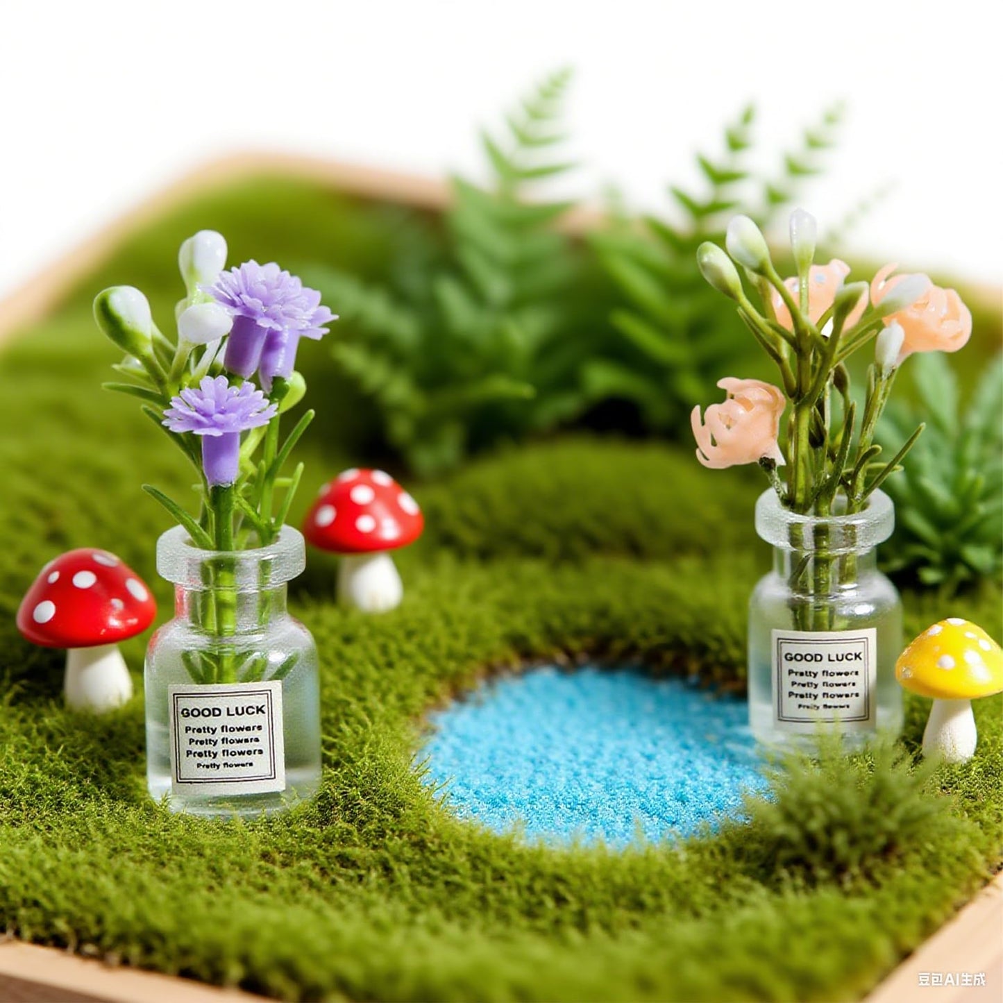 Hanycon 20PCS Cute Flower Bouquet in Glass Vase Miniature Flowers with Luminous Vase Mini Artificial Plants for Fairy Garden DIY Garden Plant Pot
