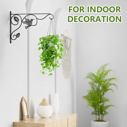 2 Pack Heavy Duty Plant Hooks for Hanging - 12 Inch Metal Wall Hangers Indoor/Outdoor, Sturdy Plant Bracket for Bird Feeders, Planters, Lanterns, Wind Chimes - Patio, Garden, Home Decor (Black)