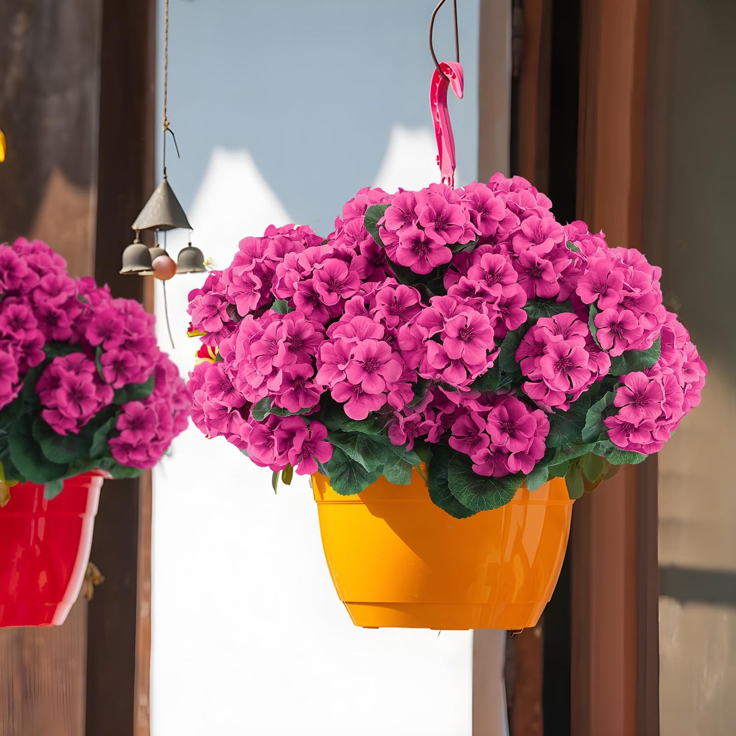 Hananona 6 Pcs Artificial Geranium Flowers for Outdoors Geraniums Silk Flowers Outdoor UV Resistant Garden Plants Faux Flowers for Home Kitchen Table Centerpieces Decor (6, Rose Red)