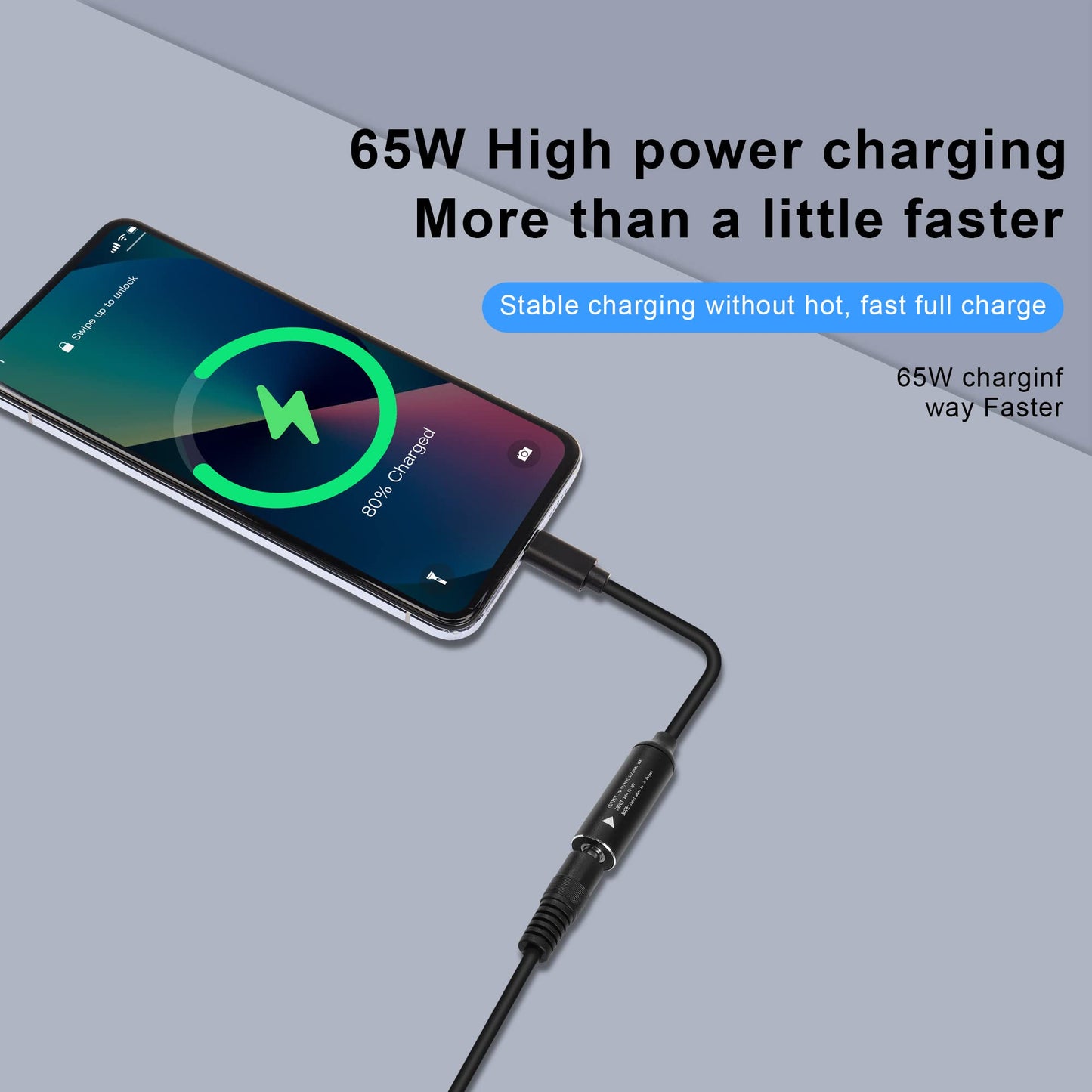 GINTOOYUN PD65W DC5525 to USB-C Charging Cable DC5.5mmx2.5mm Round Female to Type-C Charger Power Adapter Cable for Laptops,Mobile Phones,Tablets, Rechargeables,etc(7Inch)