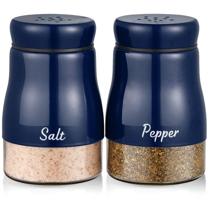 Navy Blue Salt and Pepper Shakers Set, Bivvclaz 5 Ounce Salt and Pepper Dispenser with Glass Bottom, Cute Salt and Pepper Shakers for Blue Kitchen Decor and Accessories