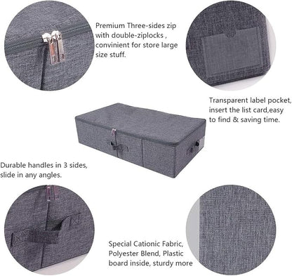 iwill CREATE PRO Underbed Storage Boxes for Bedding/Garment/Duvets/Blankets/Shoes, Folding Fabric Rigid Under bed Storage Bins with Zip Lid, Washable, Black Gray