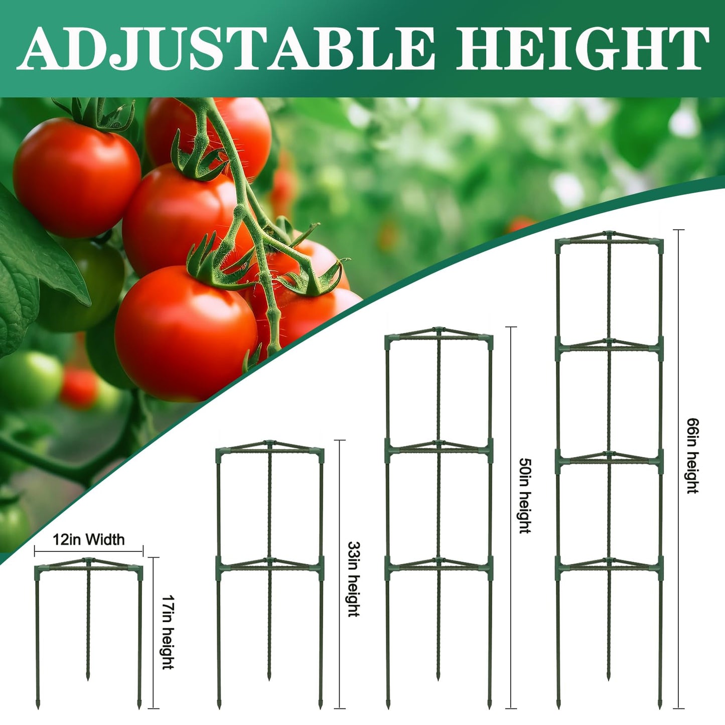 Tiuire Tomato Cages for Garden,2 Pack 50in Tall Tomato Plant Support Stakes Adjustable Heavy Duty Steel Plant Tower Stakes, Updated Cucumber Trellis Garden Cages for Climbing Plants Vegetable Flowers