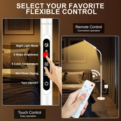Sozapooty Light Therapy Lamp,10000 Lux Happy Therapy Light, Floor Sun Therapy Lamp with Remote & Touch Control & Adjustable Gooseneck for Reading/Office/Home