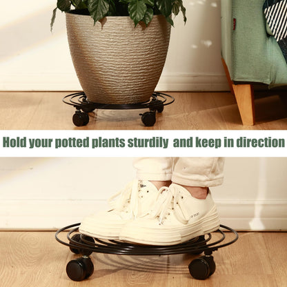 6 Packs 13 Inches Large Metal Plant Caddy with Wheels Rolling Plant Stands Heavy-duty Wrought Iron Plant Roller Base Pot Movers Plant Saucer on Wheels Indoor Outdoor Plant Dolly with Casters Planter Tray