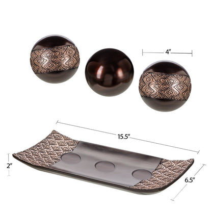 Creative Scents Dublin Brown Centerpiece Tray with Three Matching Orbs and A Set of Three Vases – Perfect for Table Decor in The Living Room Or Dining Room Or Coffee Table Decor