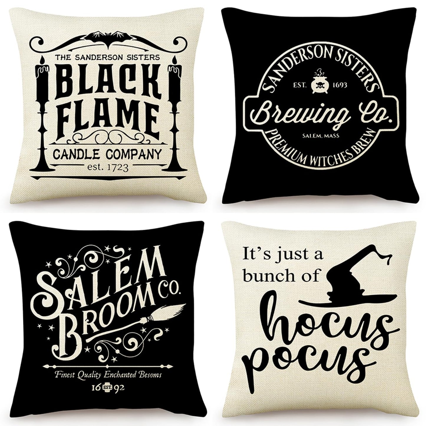 LEIOH Halloween Decorations Pillow Covers 18x18 Set of 4 Halloween Decor Hocus Pocus Farmhouse Saying Fall Decor Pillows for Home Sofa Couch