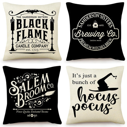 LEIOH Halloween Decorations Pillow Covers 18x18 Set of 4 Halloween Decor Hocus Pocus Farmhouse Saying Fall Decor Pillows for Home Sofa Couch
