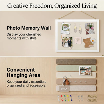 OKSON Bulletin Board Set, 2-Pack 12"x16" Framed Linen Cork Boards for Walls & 8-Pack Felt Strips, Decorative Pin Board & Vision Board for Home Office Decor, Includes Push Pins & Hardware