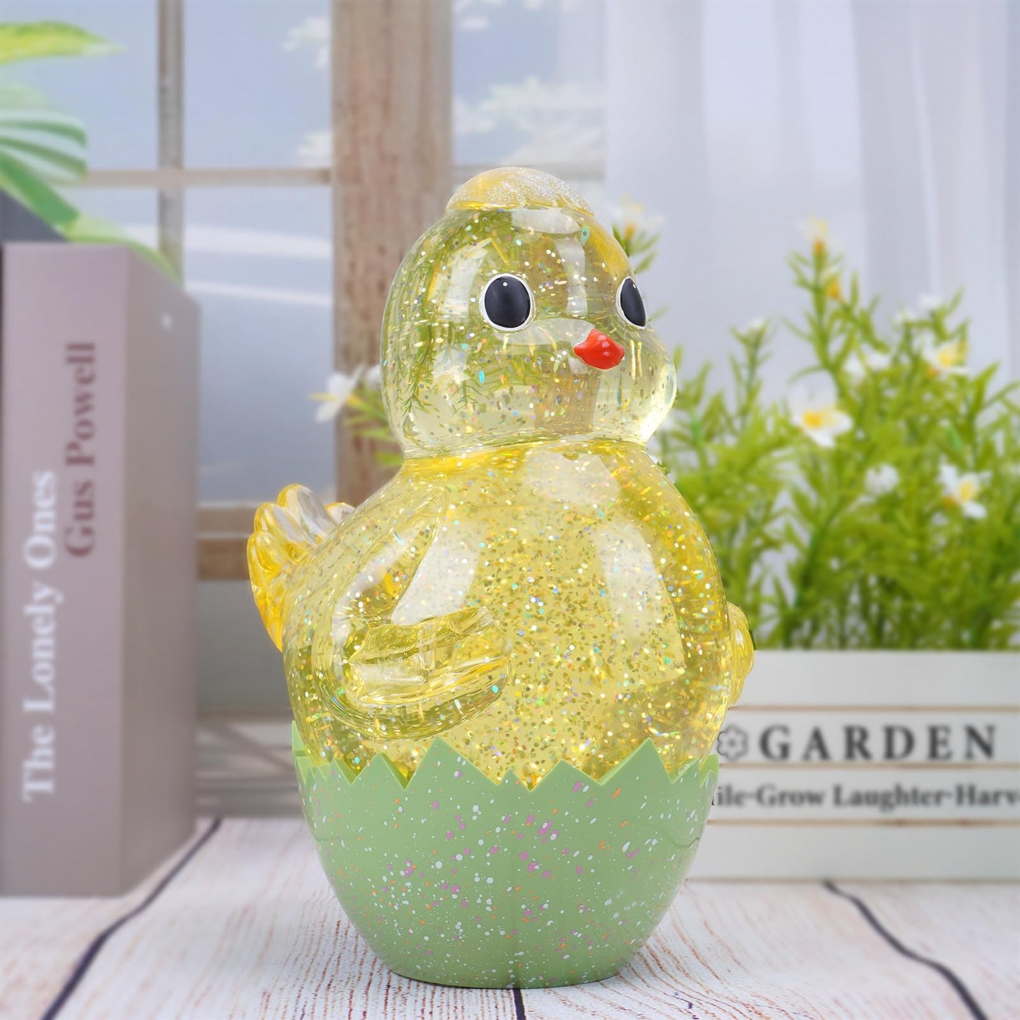 Spring Easter Chick Snow Globe Decor with Swirling Glitter, Easter Egg-Chick Snowglobe with 6H Timer, USB or Battery Operated, Easter Chick Decor for Holiday Spring Home Decor and Gift (Chick)