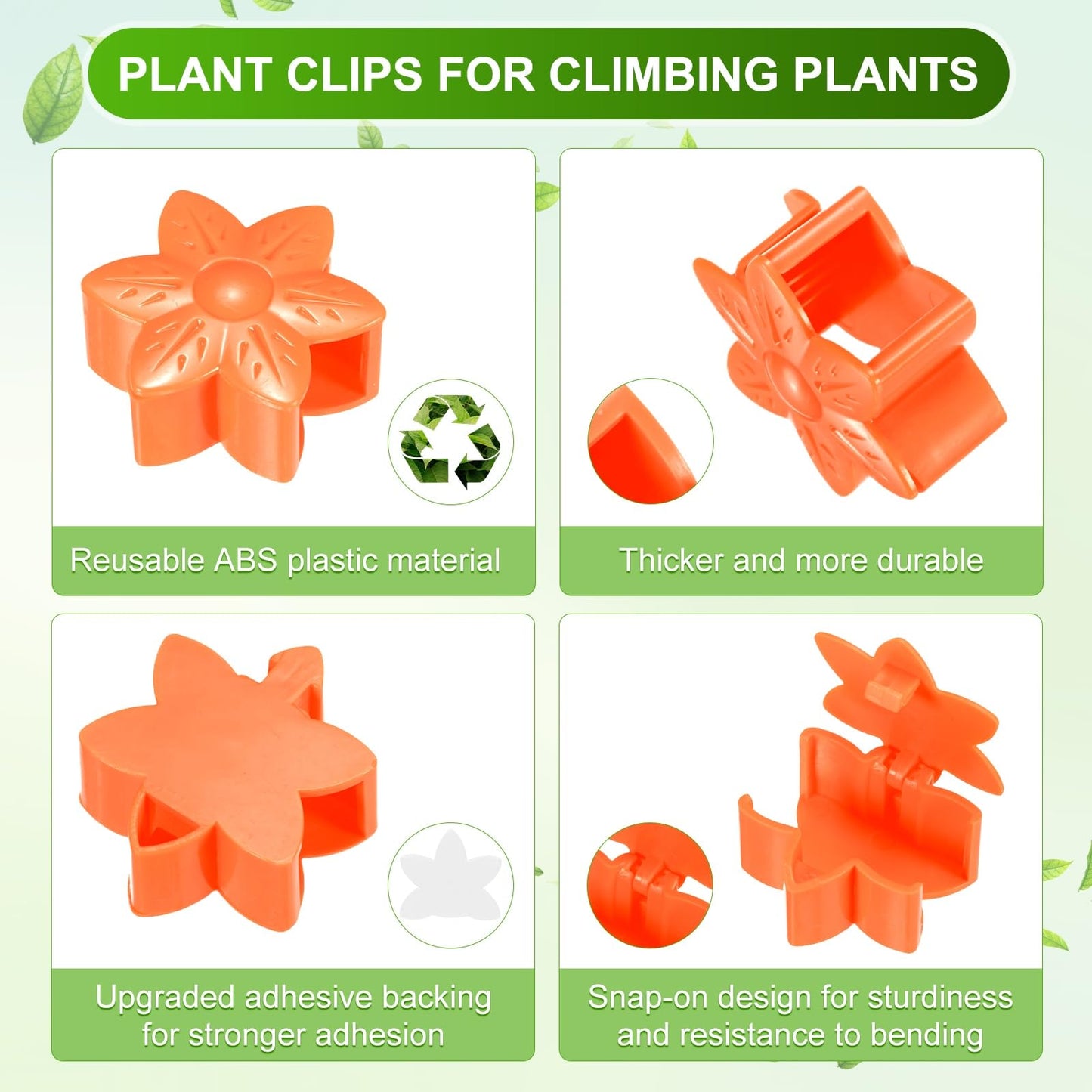 M METERXITY 20 Pack Plant Wall Clips, Self-Adhesive Plant Climbing Wall Clips Fixer with Acrylic Adhesive Sticker for Vine Support/Indoor/Outdoor Decor [Plum Blossom-Orange]