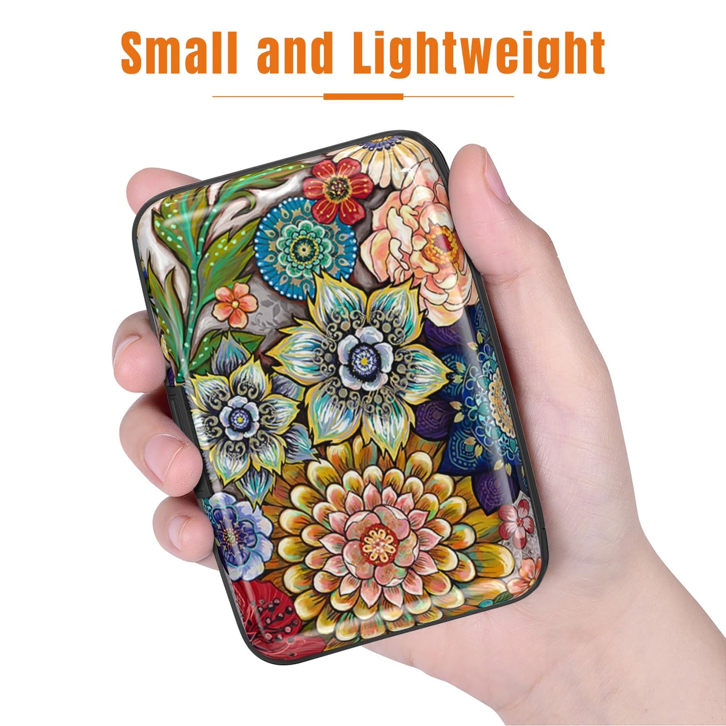 Rimilak Aluminuml Credit Card Holder, Mini Credit Card Wallet RFID Blocking Slim Metal Hard Case for Women Men, Mandala Flower