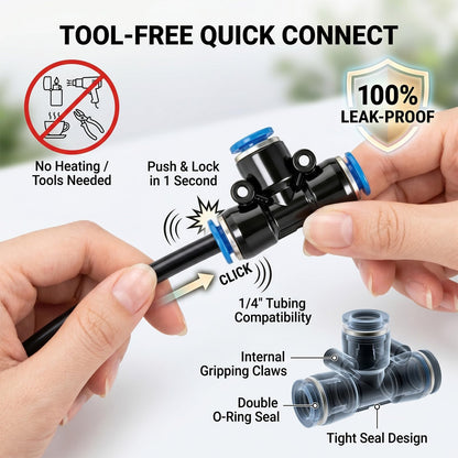 2026-Upgrade 100Ft 1/4" Drip Irrigation System,Garden Watering Kit with 20Pcs 360° Adjustable Copper Nozzles,Automatic Atomizing Sprinkler,DIY for Outdoor,Lawn,Greenhouse,Raised Beds (50FT/14pcs)