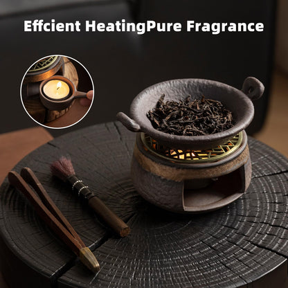 Cedar Aromatherapy Burner & Ceramic Oil Warmer for Home & Office (Heat-Resistant Double-Handled Baking Tray + Stone-Patterned Oven + Accessories)