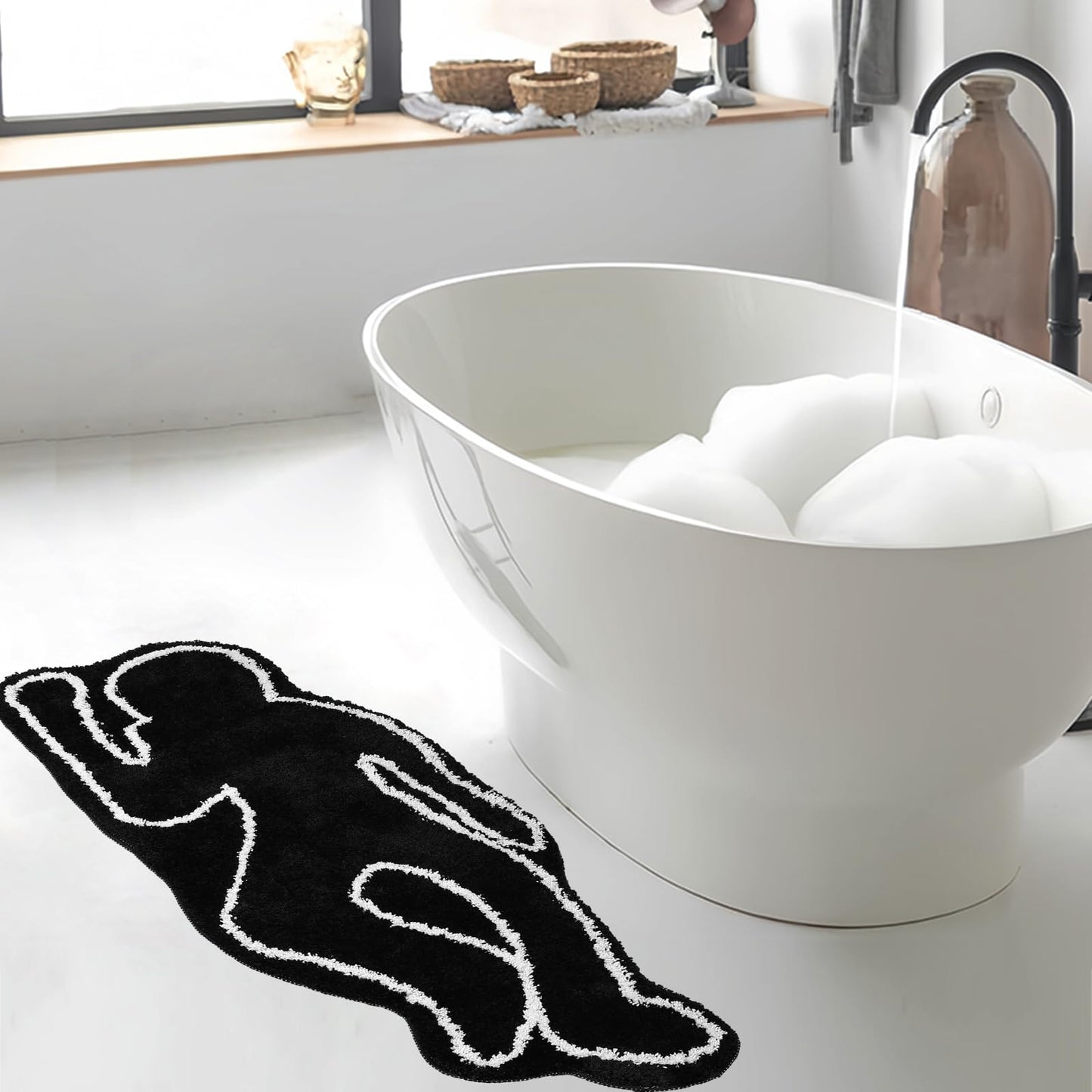 FANC GUY Halloween Cute Funky Large Black Humanoid Super Absorbent Bath Mat Fun Machine Washable Non Slip Bathroom Rugs Oversized Plush Shower Bath Floor Mats