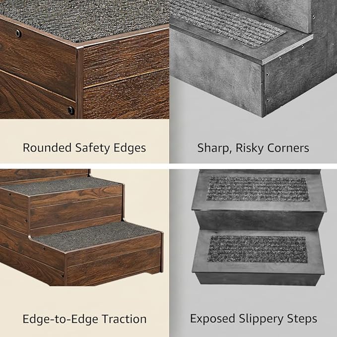 beeNbkks Dog Stairs Furniture, Extra Wide Wooden Pet Steps for Medium Large Dogs and Cats, Non-Slip Pet Ladder for Elderly Injured Pets Short Legged Puppy to Reach Couch Sofa High Bed Windowsill