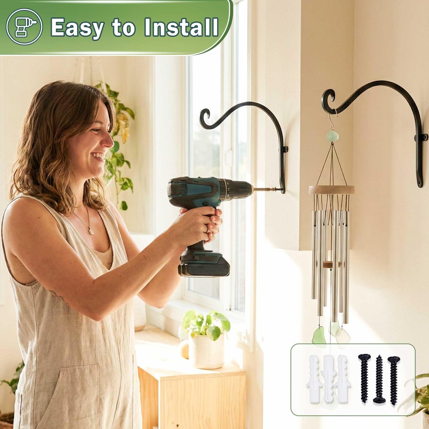 AJART Heavy-Duty Plant Hanger Outdoor - Can Hold 50 Lbs Plant Basket or Large Bird Feeder - 12 Inch Solid Iron Windproof, Rustproof Wall Hooks - with Triangular Stability - 2 Pieces