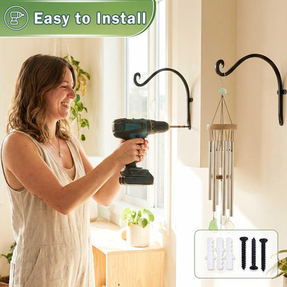 AJART Heavy-Duty Plant Hanger Outdoor - Can Hold 50 Lbs Plant Basket or Large Bird Feeder - 12 Inch Solid Iron Windproof, Rustproof Wall Hooks - with Triangular Stability - 2 Pieces