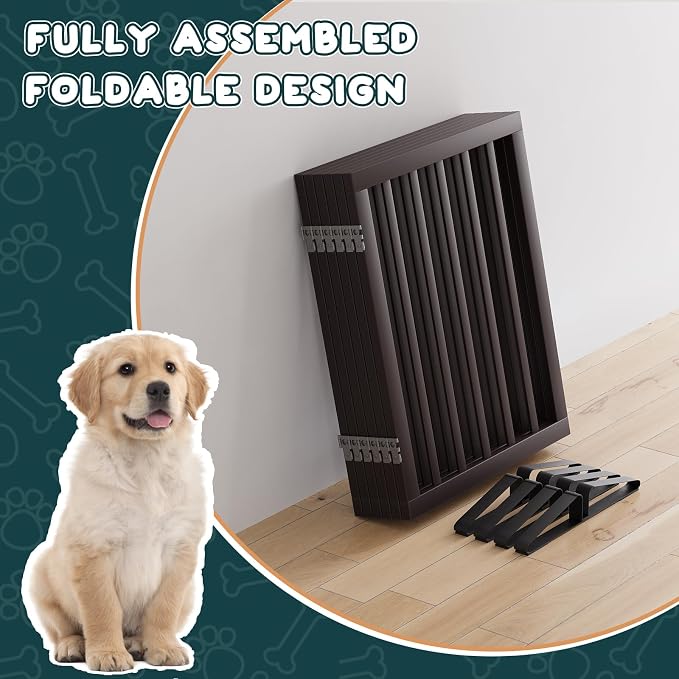 Semiocthome Bamboo Dog Gates for The House Extra Wide, 6-Panel Freestanding Pet Gates with 4PCS Metal Stands for Doorways and Stairs, 24“H Foldable Dog Fences Indoor, Expands Up to 110" (W) Espresso