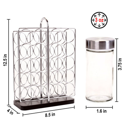 Orii 20 Jar Spice Rack Stainless Steel with Spices Included - Standing Rack Shelf Holder & Countertop Spice Rack Tower Organizer for Kitchen Spices