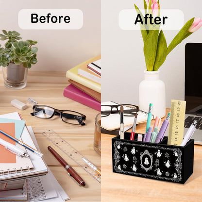nvucamd Cute Ghosts Pen Pencil Holder for Desk, Witchy Gothic Ghost Office Desk Accessories, Halloween Spooky Ghosts Pen Holders Organizer for Home Office Classroom Bathroom