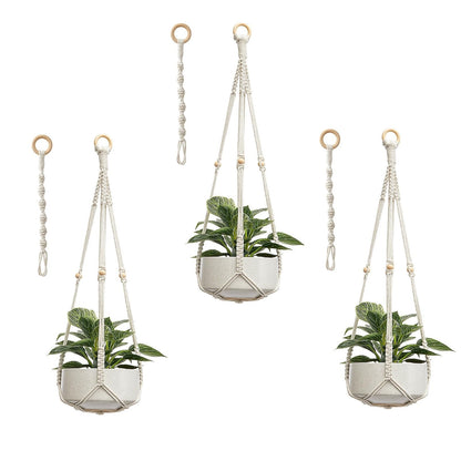 CADNLY Macrame Plant Hangers Indoor – Rope Hanging Plant Holder with Extender - Boho Hanging Planters Indoor - White Macrame Hanger Outdoor Flower Pot Holder from Ceiling Wall 3 Pack 6 Hooks