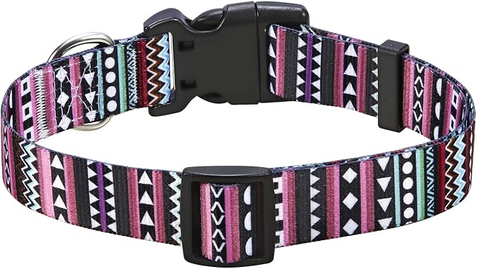 Mihqy Dog Collar with Bohemia Floral Tribal Geometric Patterns - Soft Ethnic Style Collar Adjustable for Small Medium Large Dogs（Bohemian Purple,M）