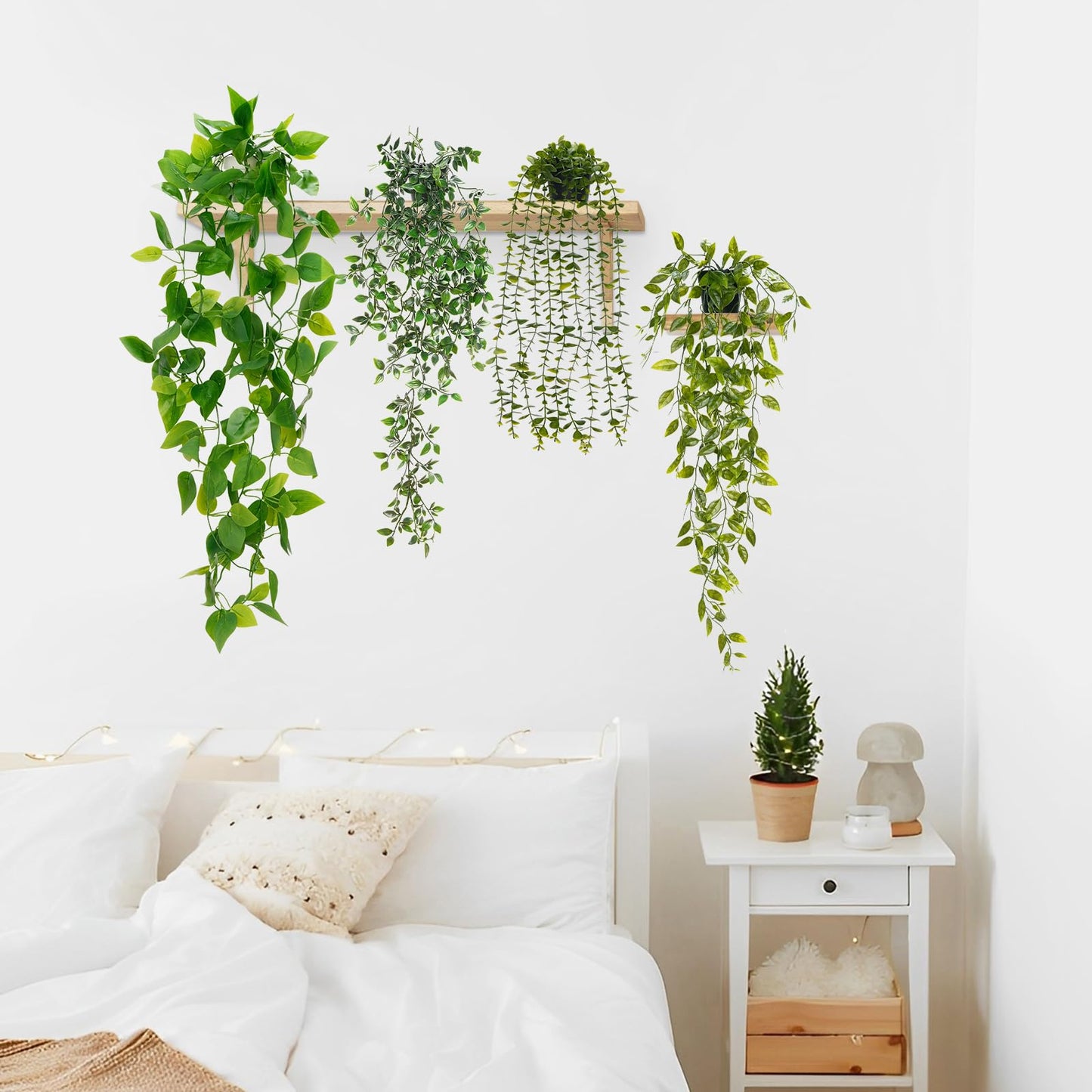 BLEUM CADE Fake Hanging Plants Mixed Set, 4pcs Artificial Hanging Plant, Faux Hanging Potted Plants Greenery for Wall Shelf Home Living Room Indoor Outdoor Decor