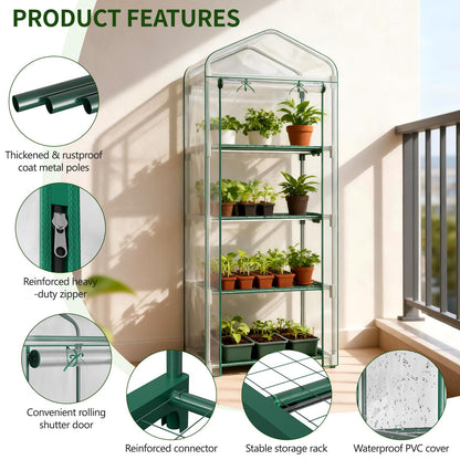 SUNYRISY Indoor Greenhouse with Grow Lights, 4 Tier Mini Small Greenhouse Kit with Zippered PVC Tent Cover for Indoor Garden Seed Starting Tray, 36W Full Spectrum with Timer