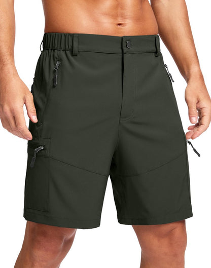 Pudolla Men's Hiking Cargo Shorts Lightweight 7" Travel Casual Shorts for Men Golf Work Outdoor with 5 Zipper Pockets(Army Green 3X-Large)