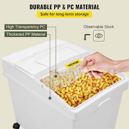 VEVOR Ingredient Bin, 10.5 Gallons Capacity Ingredient Storage Bin, PP Material Flour Bins On Wheels, White Shelf Ingredient Bin with Scoop and Sliding Lid, Commercial Storage Bins 3 Pcs/Set