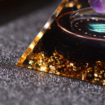 YOUNAIERZX Twelve Constellations Orgone Pyramid Natural Amethyst with Obsidian Healing Crystals for Protection Chakra Positive Energy Gift Home Decor (Virgo)