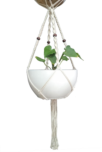 1 PCS Macrame Plant Hanger & Holder, Hanging Planter 4 Legs Double Deck for 8 inch to 10 inch Two Pots Indoor Outdoor Hanging Planter Hemp Rope 67 Inch with Metal Ring (Cotton)
