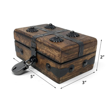 Nautical Cove Treasure Chest Wooden Box with Antique Iron Lock and Skeleton Key (X-Small 5 x 3 x 2) - Storage and Decor – Pirate Wooden Treasure Chest, Decorative Box with Hinged Lid,