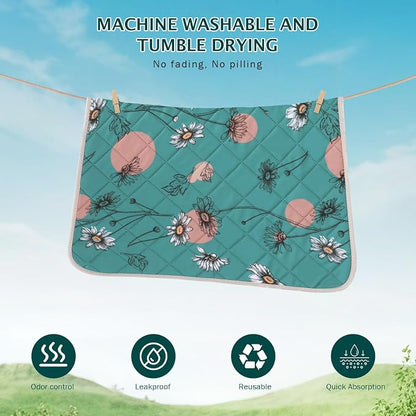 IEUUMLER Washable Pee Pads for Dogs, 2 Pack Non-Slip & Waterproof Pack Whelping Pad, Reusable Washable Puppy Potty Training Pad with Fast Absorbent for Playpen EU007 (Teal Daisy, 24"X18"-2pcs)