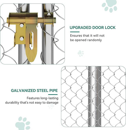 YITAHOME 14.8'x14.8' Large Outdoor Dog Enclosure with Metal Dog Gate, Dog Kennel Outside with Roof, Dog Fence Outdoor for Yard