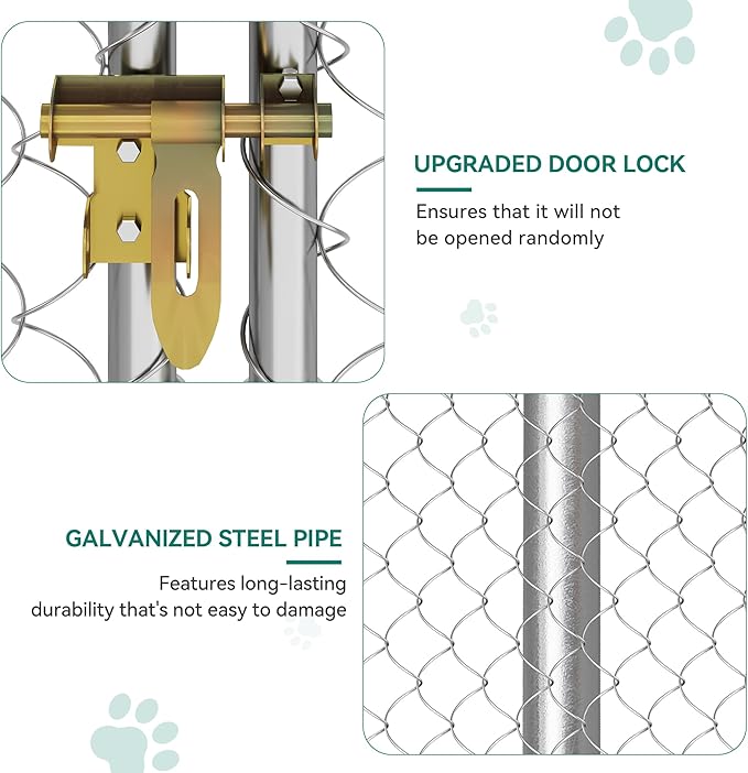 YITAHOME 10'x10' Outdoor Dog Enclosure with Metal Dog Gate, Dog Kennel Outside with Roof, Dog Fence Outdoor for Yard