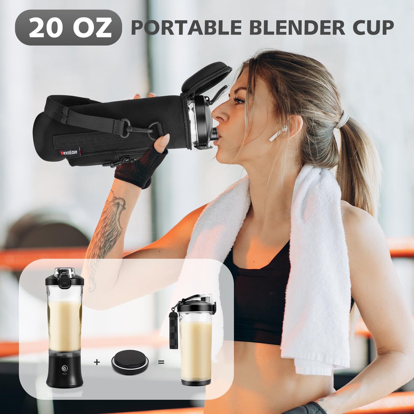 Portable Blender for Shakes and Smoothies- Personal Juicer 20 OZ Electric Protein Shaker Bottle with Insulated Sleeve, USB-C Rechargeable,Travel Lid-Small Blender Cup for Kitchen, Office, Gym,Travel